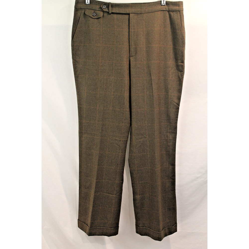 Lauren Ralph Lauren Dres Pant Womens size 16 Brown Plaid Wool Lined Cuff Hem